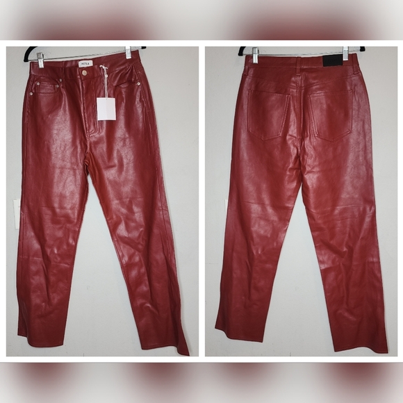 NWT Pistola Red Faux Leather Cassie High Rise Straight Pant Carmine Size 31 (12) - Picture 2 of 16
